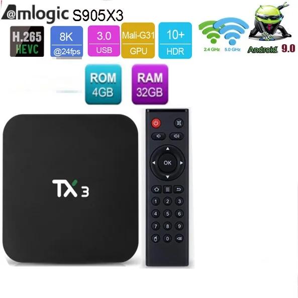 Tanix-TX3 ȵ̵ 9.0 TV ڽ, Amlogic S905X3 4G RAM 32GB 64GB ROM  ھ 2.4G/5GHz Wifi BT H.265 Y0utub 8K ̵ ÷̾, 5 